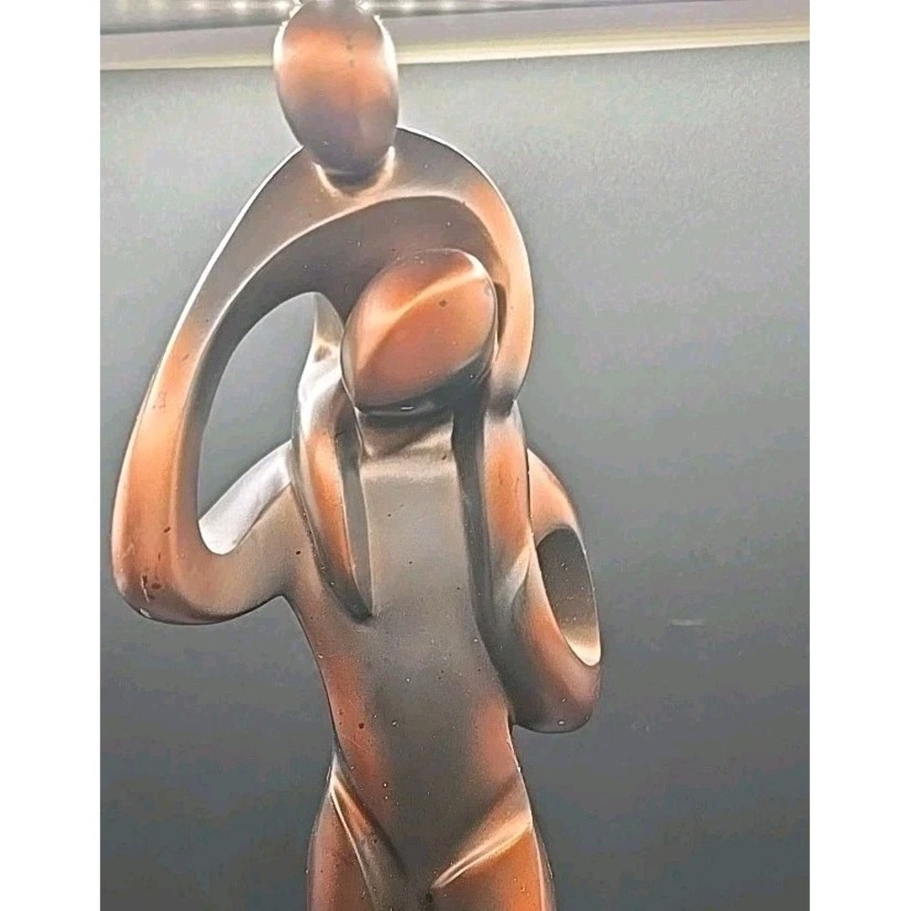 Herco Abstract Copper Toned Figural Father W/son on shoulders 13" Tall